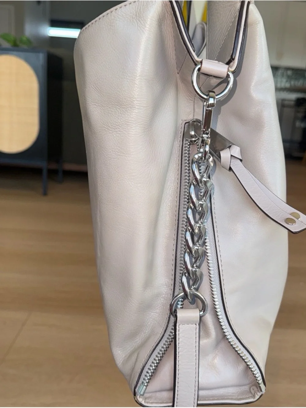 Michael Kors Soft Leather Shoulder Bag in Light Gray